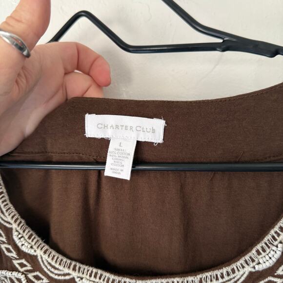 Charter Club Size Large Boho Embroidered‎ Cotton Modal Mini Dress Artsy - Picture 7 of 10